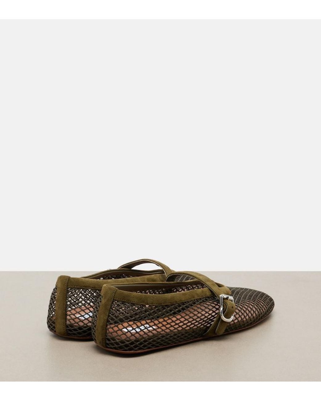 Alaïa Brown Suede-Trimmed Fishnet Ballet Flats