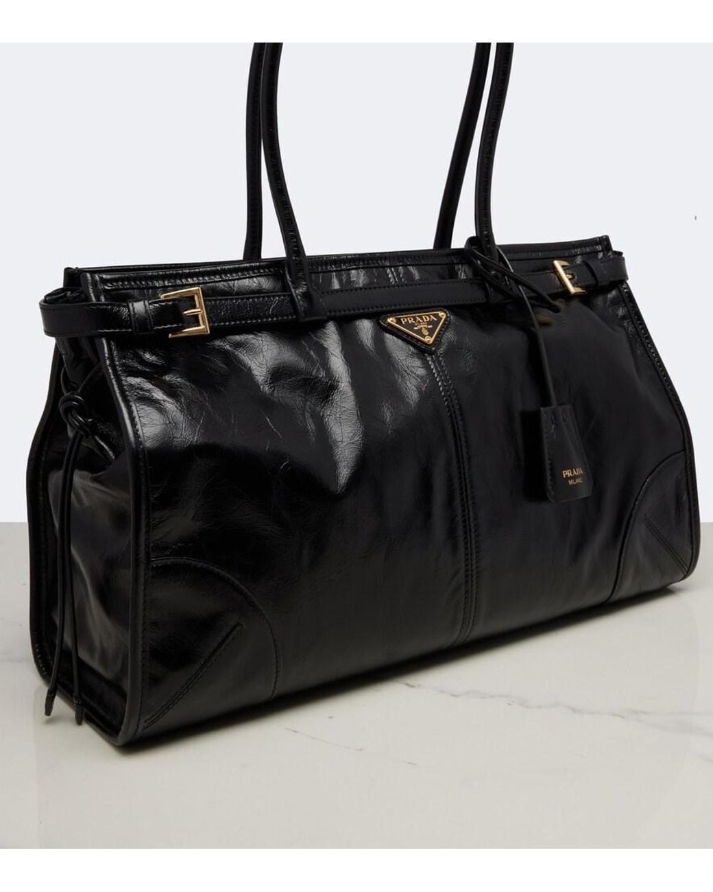Prada Black Bonnie Large Leather Shoulder Bag