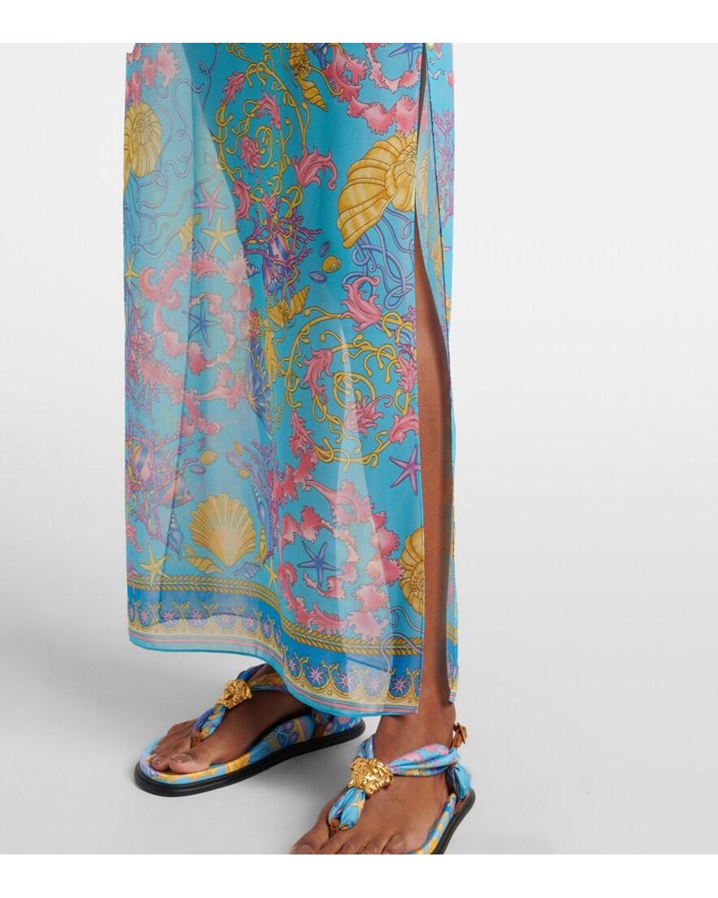 Versace Blue Printed Cutout Semi-Sheer Maxi Dress