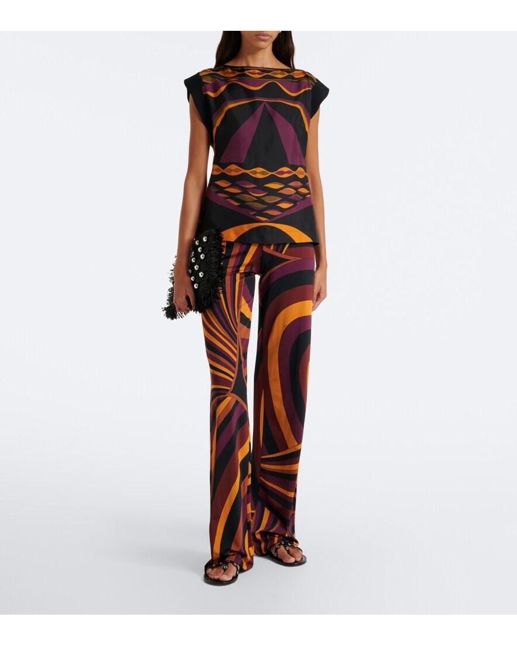 Emilio Pucci Red Iride Satin Jersey Wide-Leg Pants