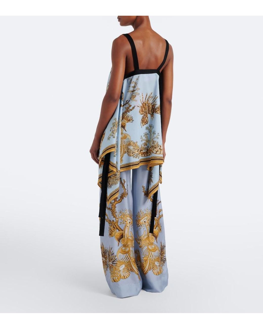 LaDoubleJ Blue Printed Silk Twill Palazzo Pants