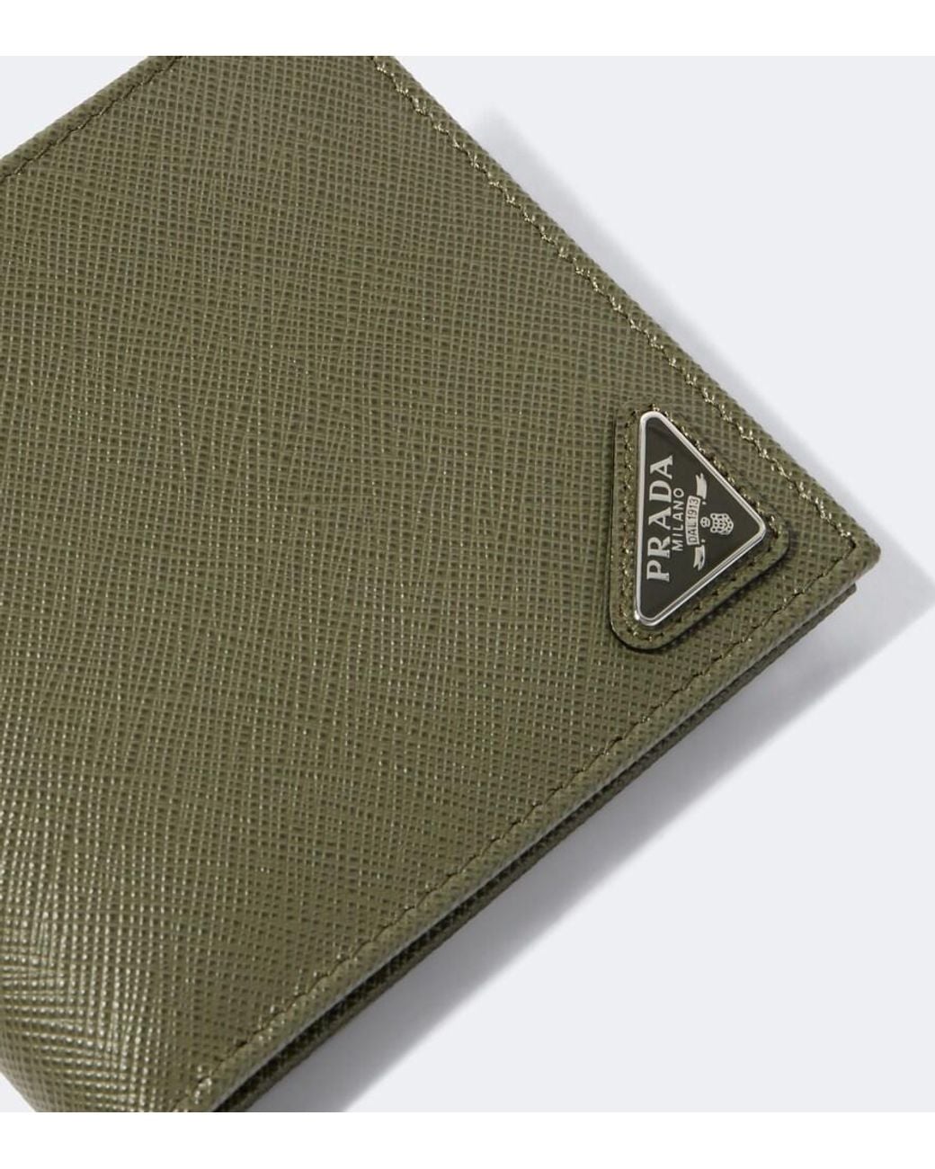 Prada Green Saffiano Leather Bi-Fold Wallet for men