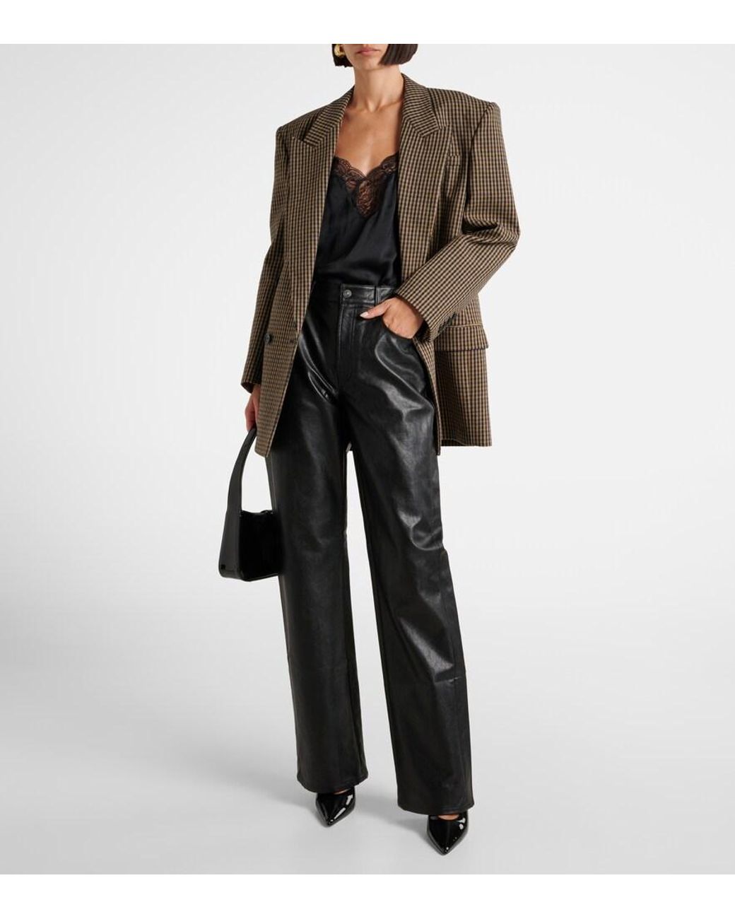 7 For All Mankind Black Tess High-Rise Faux Leather Straight Pants