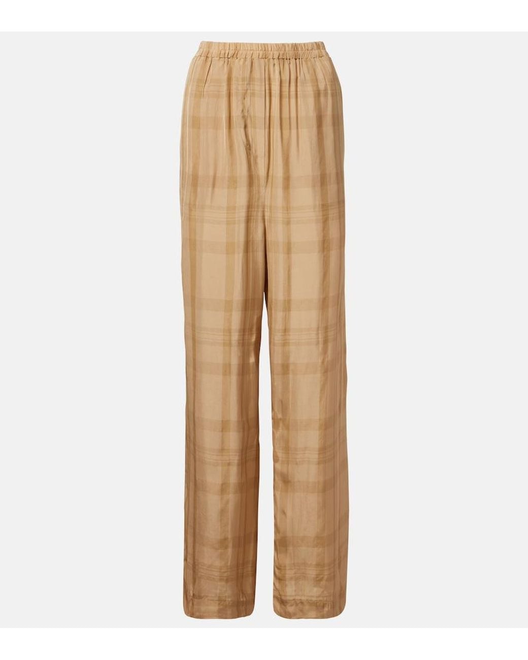 Frankie Shop Natural Baxter Checked Twill Wide-Leg Pants