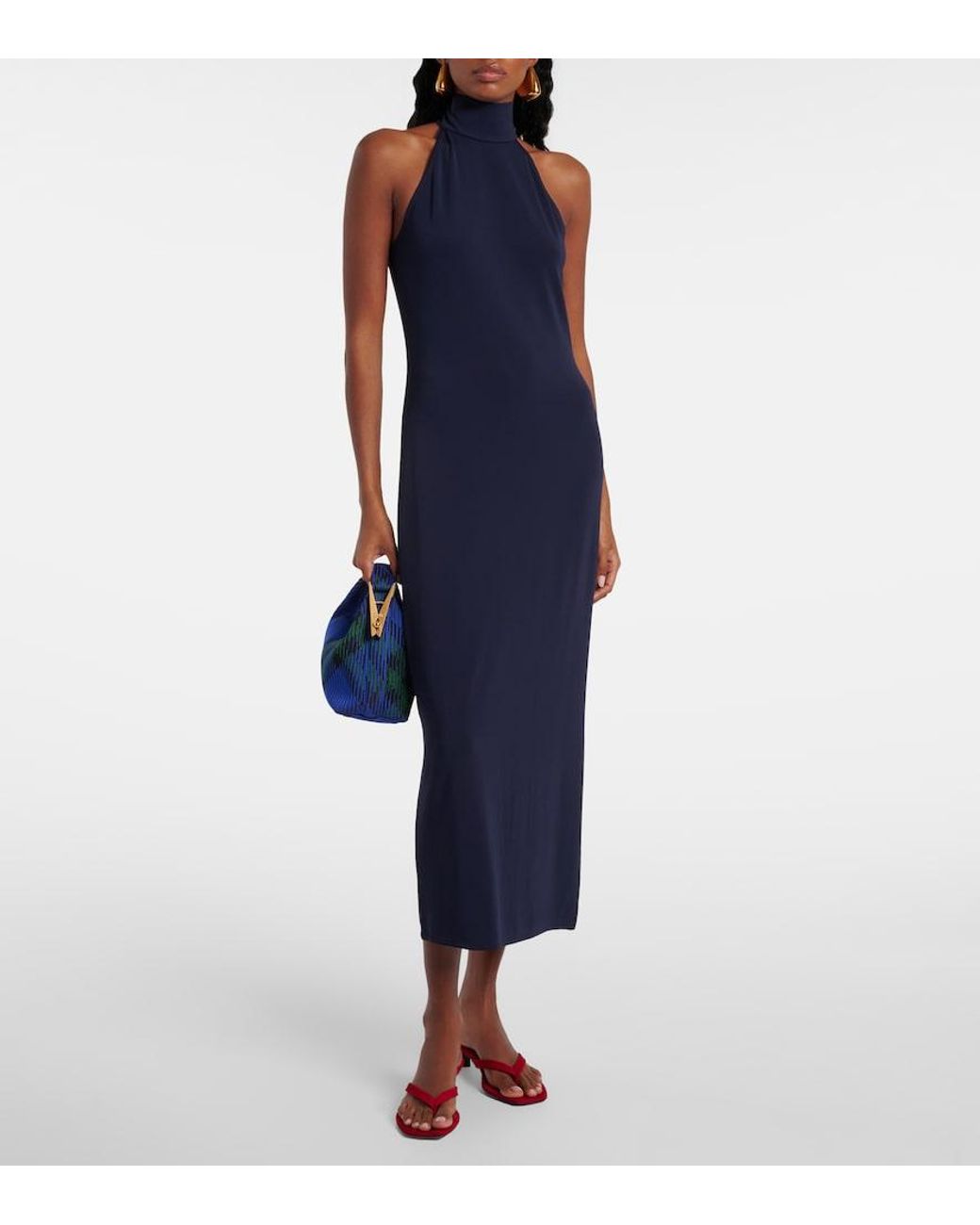 Polo Ralph Lauren Blue High-Neck Jersey Maxi Dress