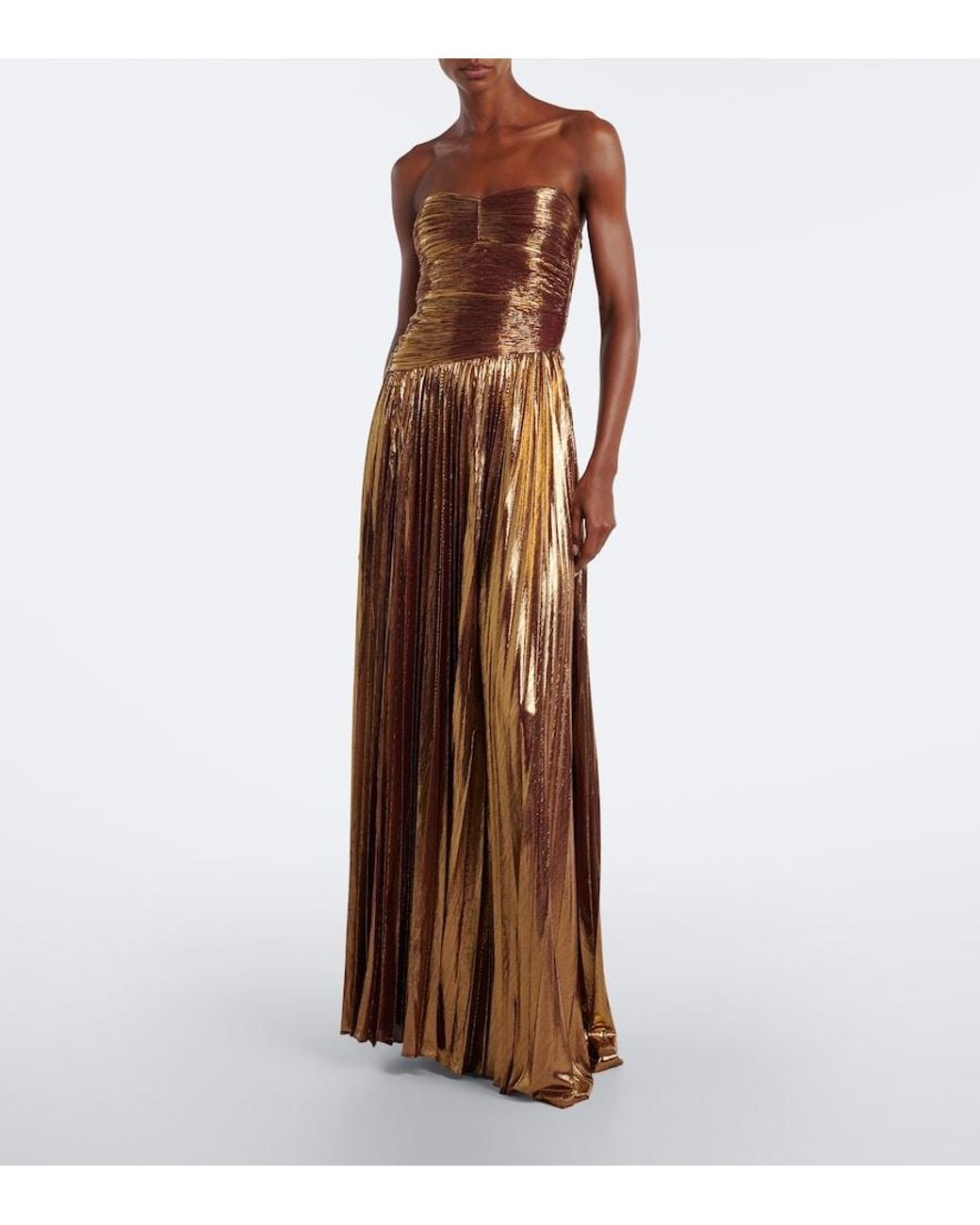 retroféte Brown Sabba Plisse Lame Gown