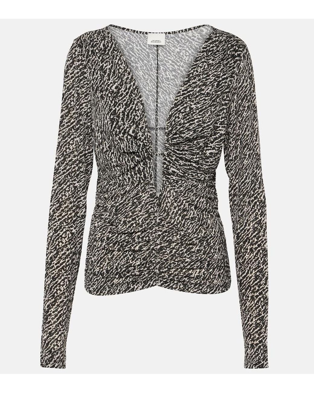 Isabel Marant Gray Laura Printed Ruched Jersey Top