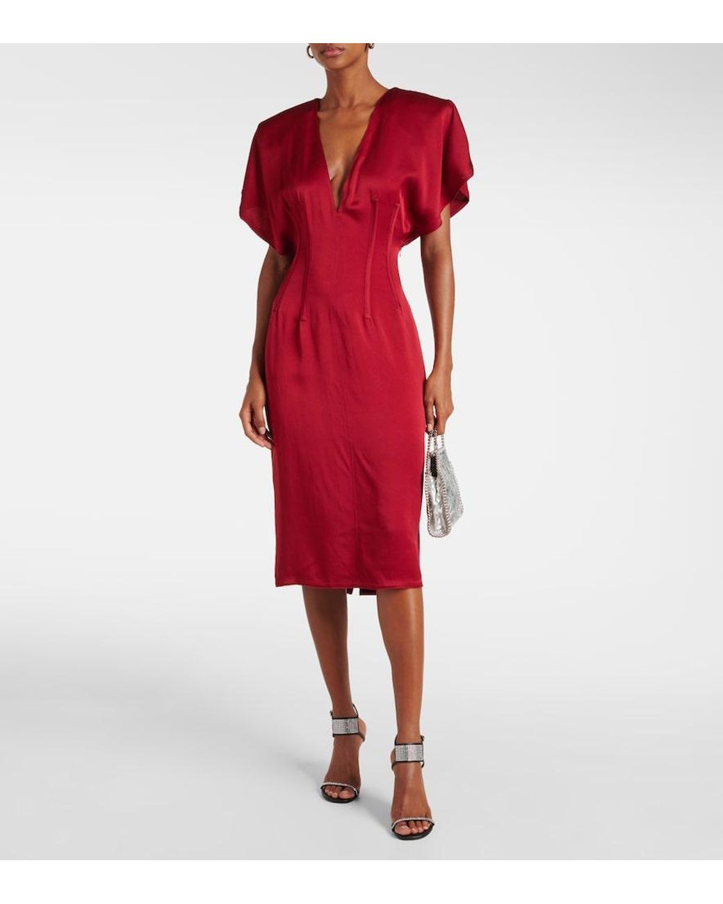 Stella McCartney Red Draped Satin Midi Dress