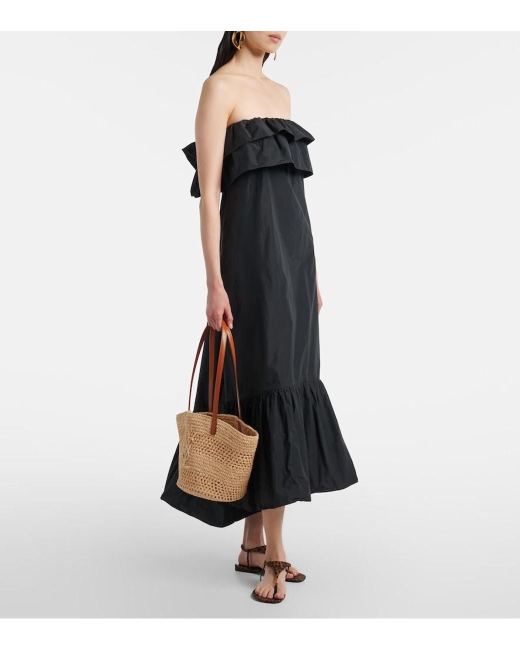 Saint Laurent Brown Panier Small Raffia Bucket Bag