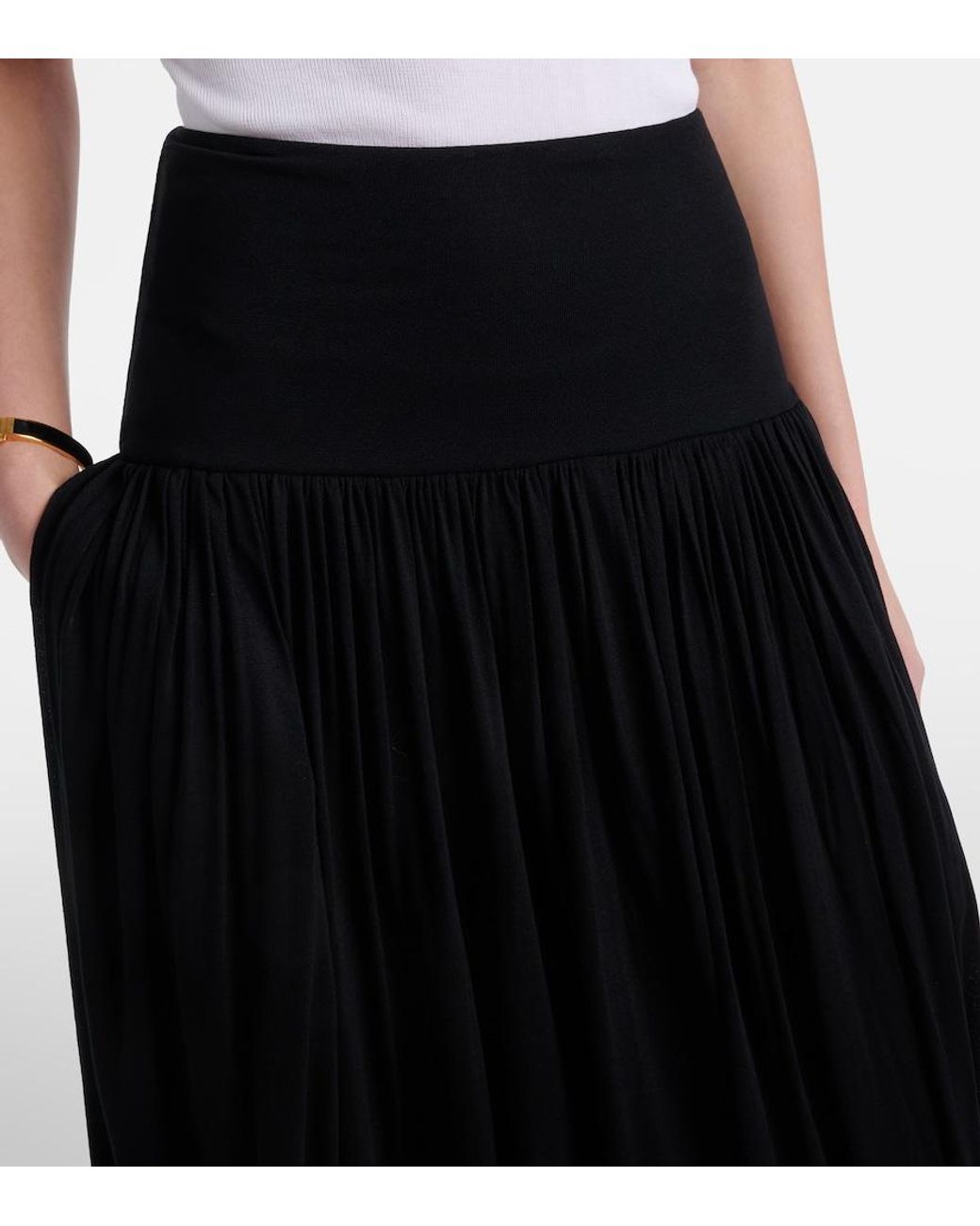 Totême Black Gathered Jersey Midi Skirt