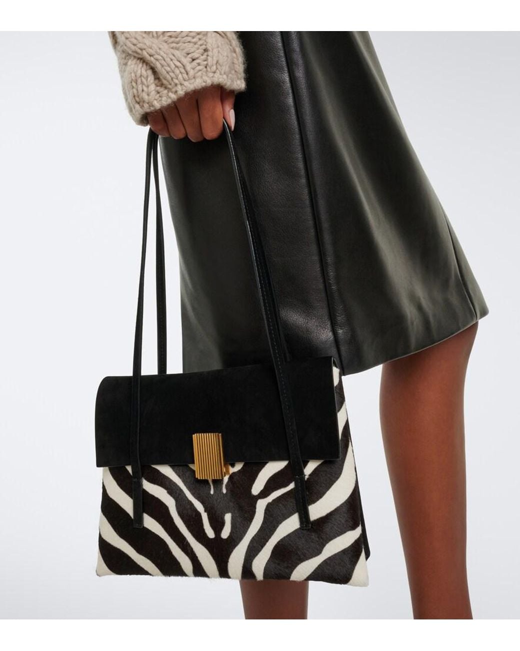 Khaite Black Soft Blake Small Calf Hair Shoulder Bag