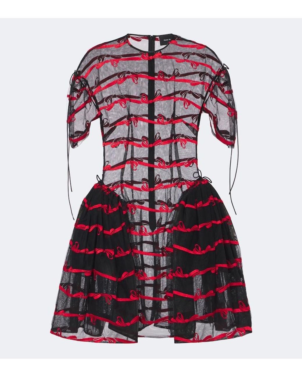 Simone Rocha Red Bow-Detail Tulle Minidress