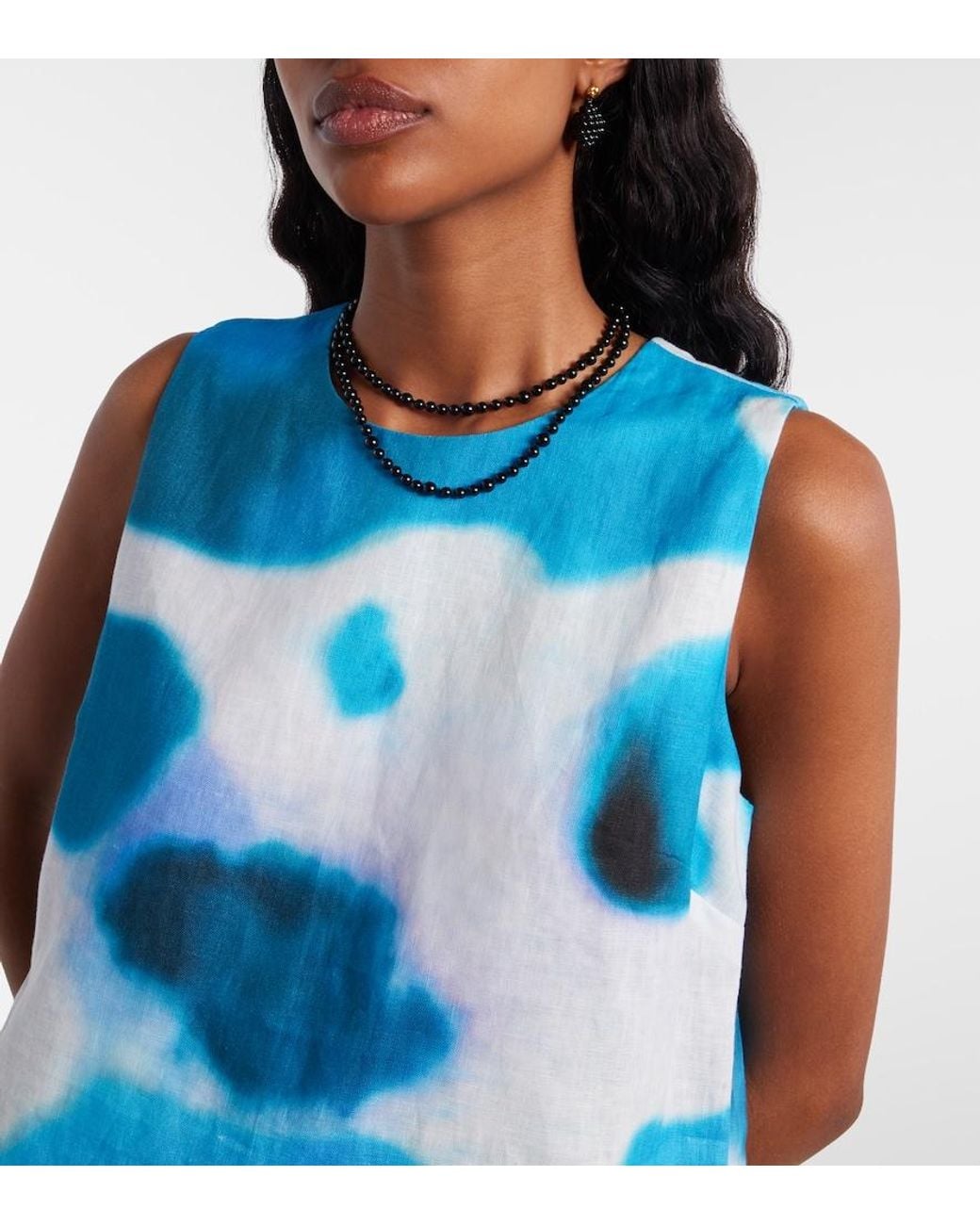 Staud Blue Brea Printed Linen Minidress