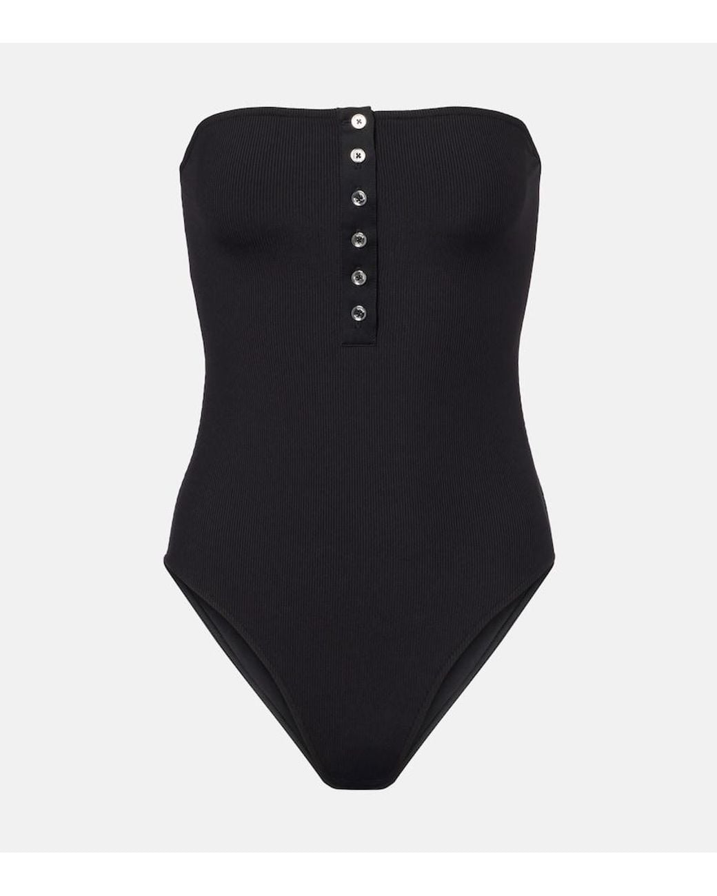 Totême Black Ribbed-Knit Bandeau Swimsuit