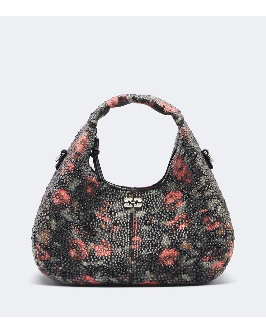 Ganni Black Mini Embellished Floral Top-Handle Bag