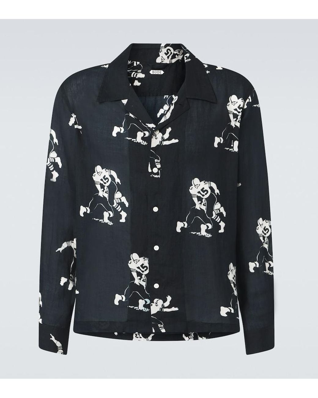Bode Blue Football Silhouette Printed Linen Shirt for men