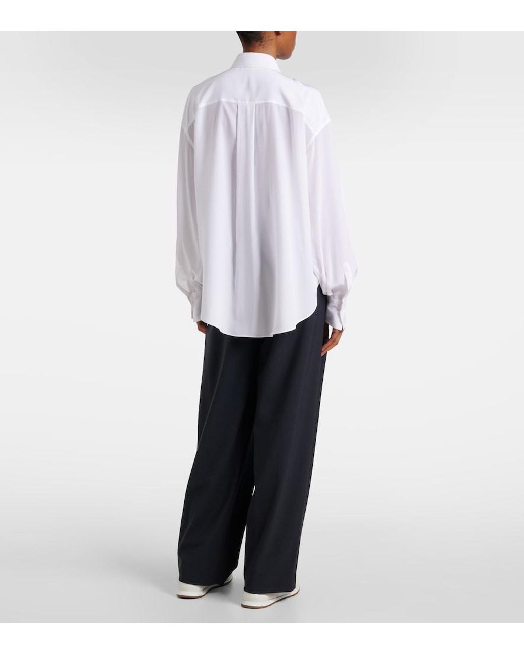 Brunello Cucinelli White Monili Silk Satin Shirt
