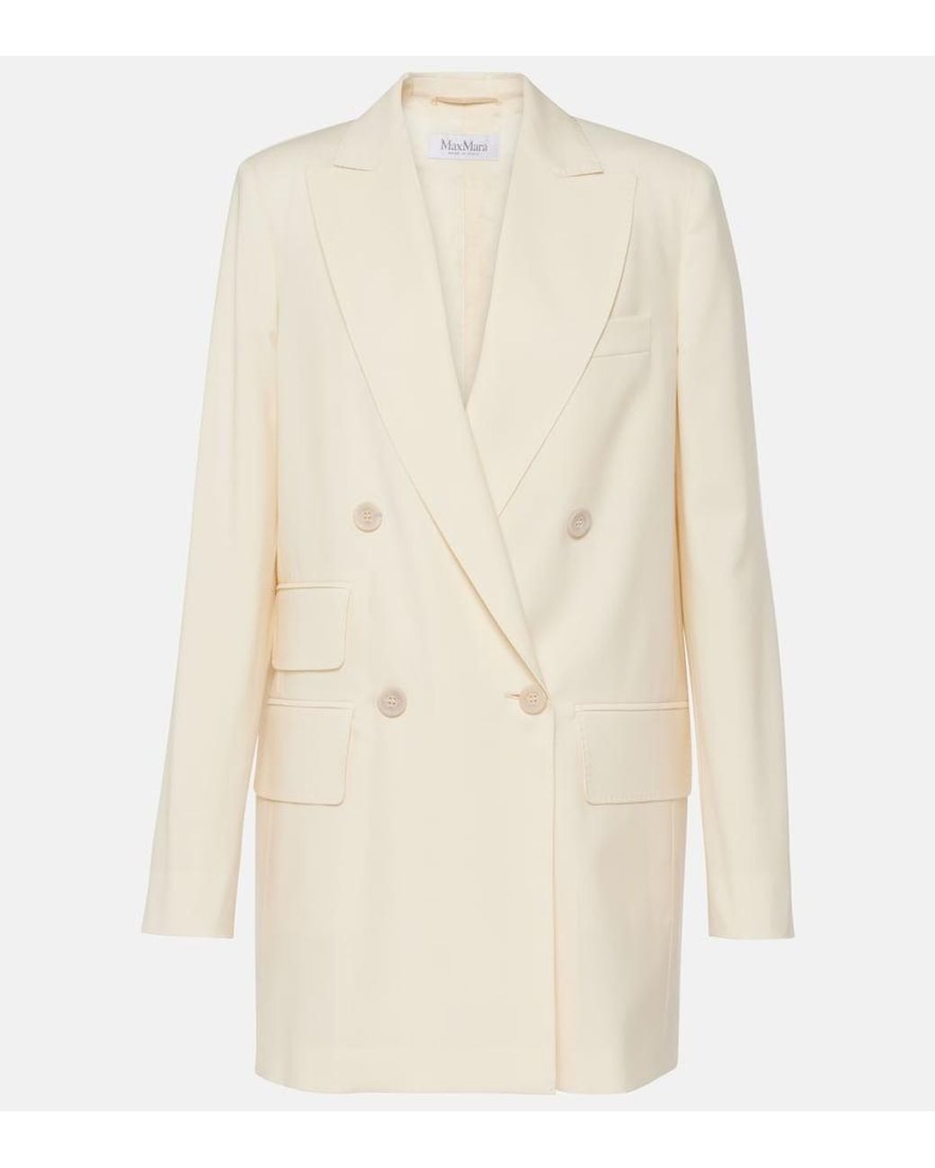 Max Mara Natural Double-Breasted Virgin Wool Blazer