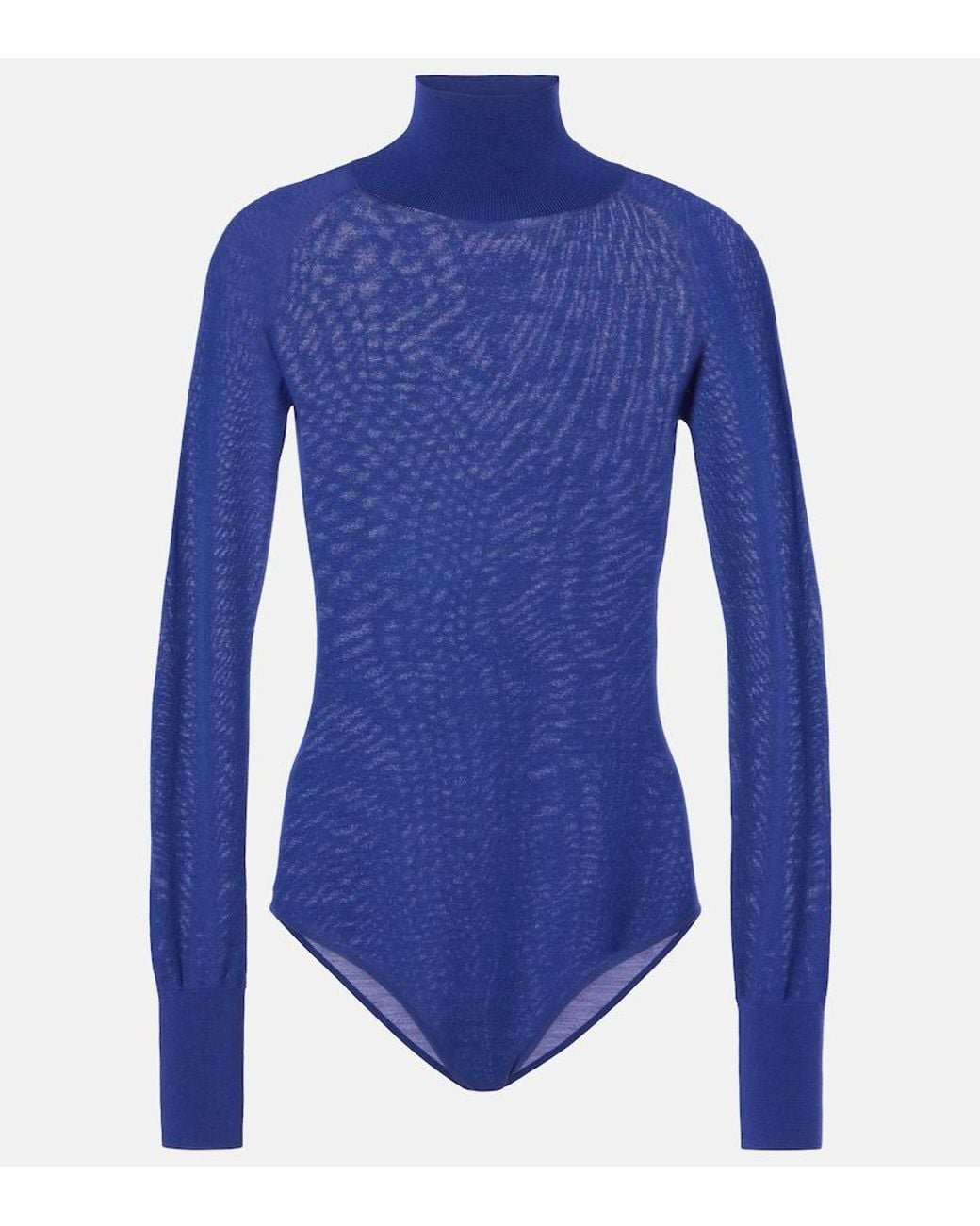 Alaïa Blue Sheer Turtleneck Wool Bodysuit