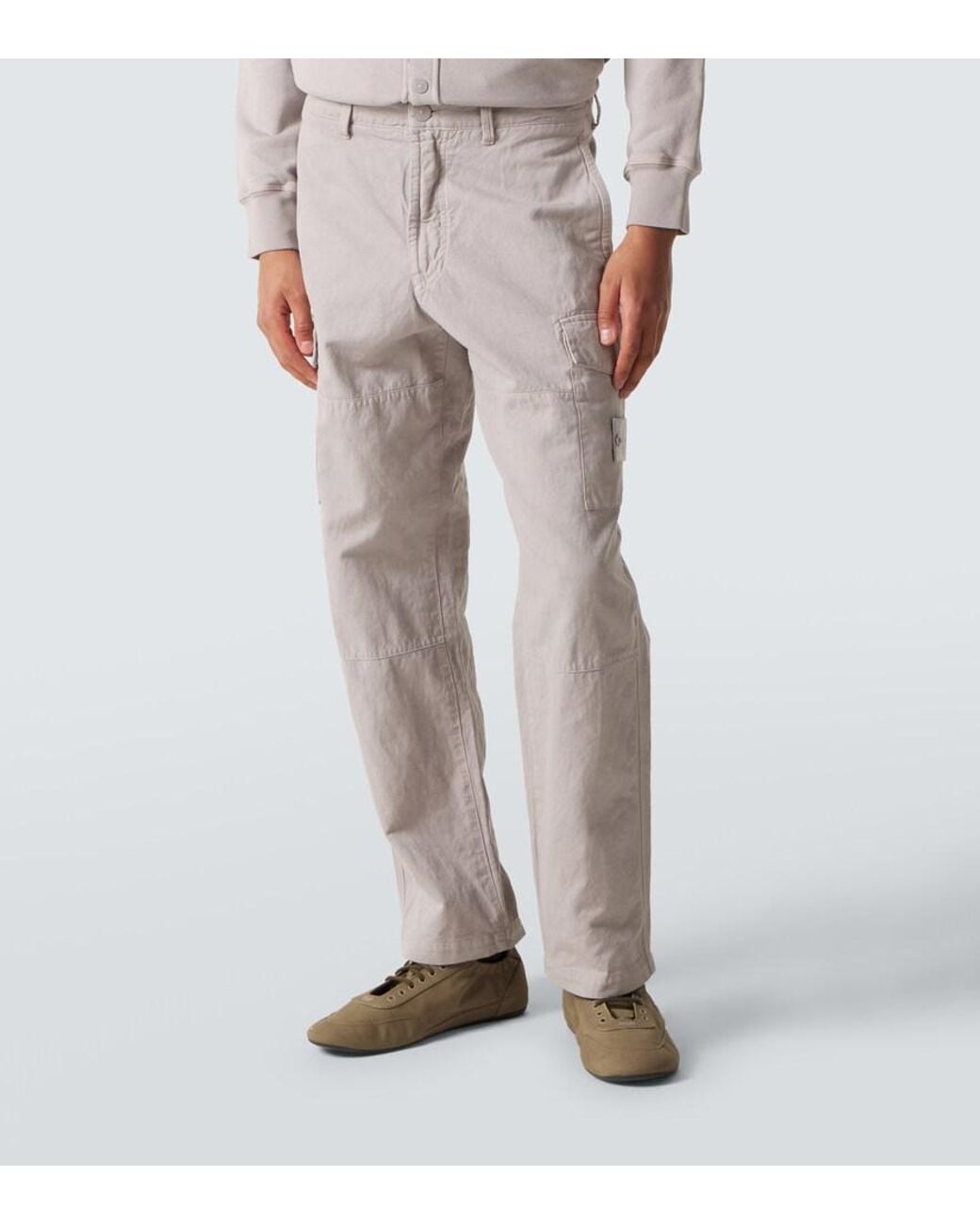 Stone Island Gray Cotton And Linen Canvas Cargo Pants for men