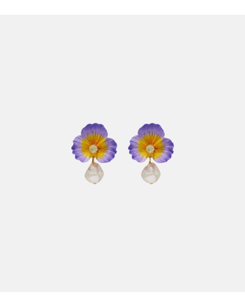 Jennifer Behr Blue Embellished Floral Drop Earrings