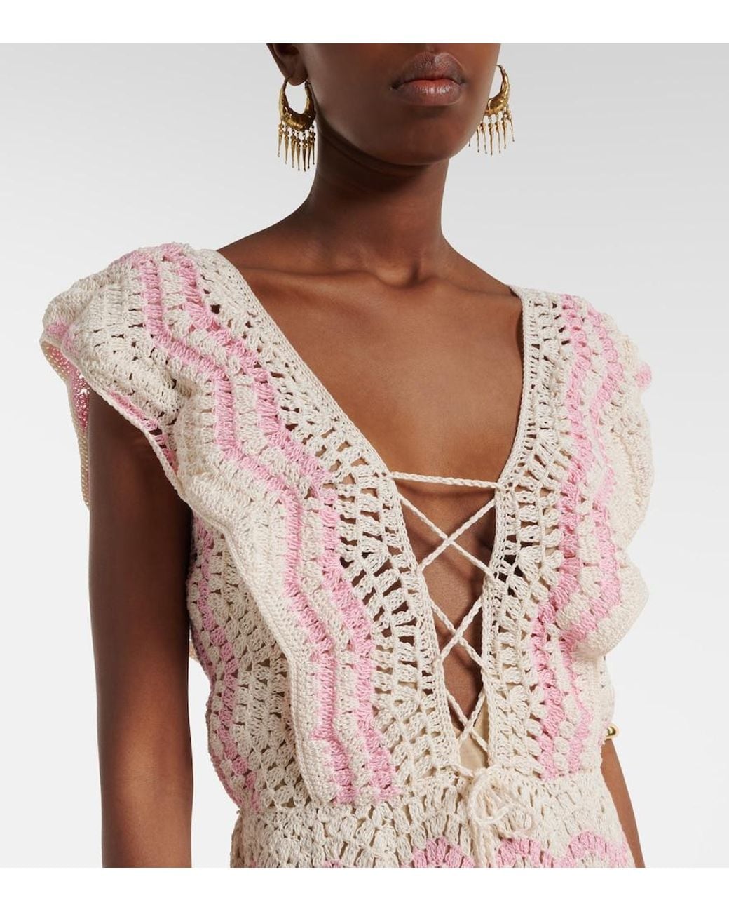 Anna Kosturova Pink Melissa Crochet Cotton Minidress