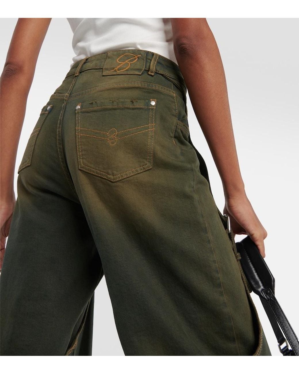Blumarine Green Embellished Buckle Boyfriend Jeans