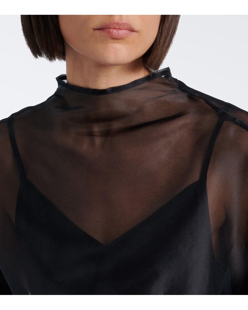 Staud Black Fia Draped Silk Organza Top
