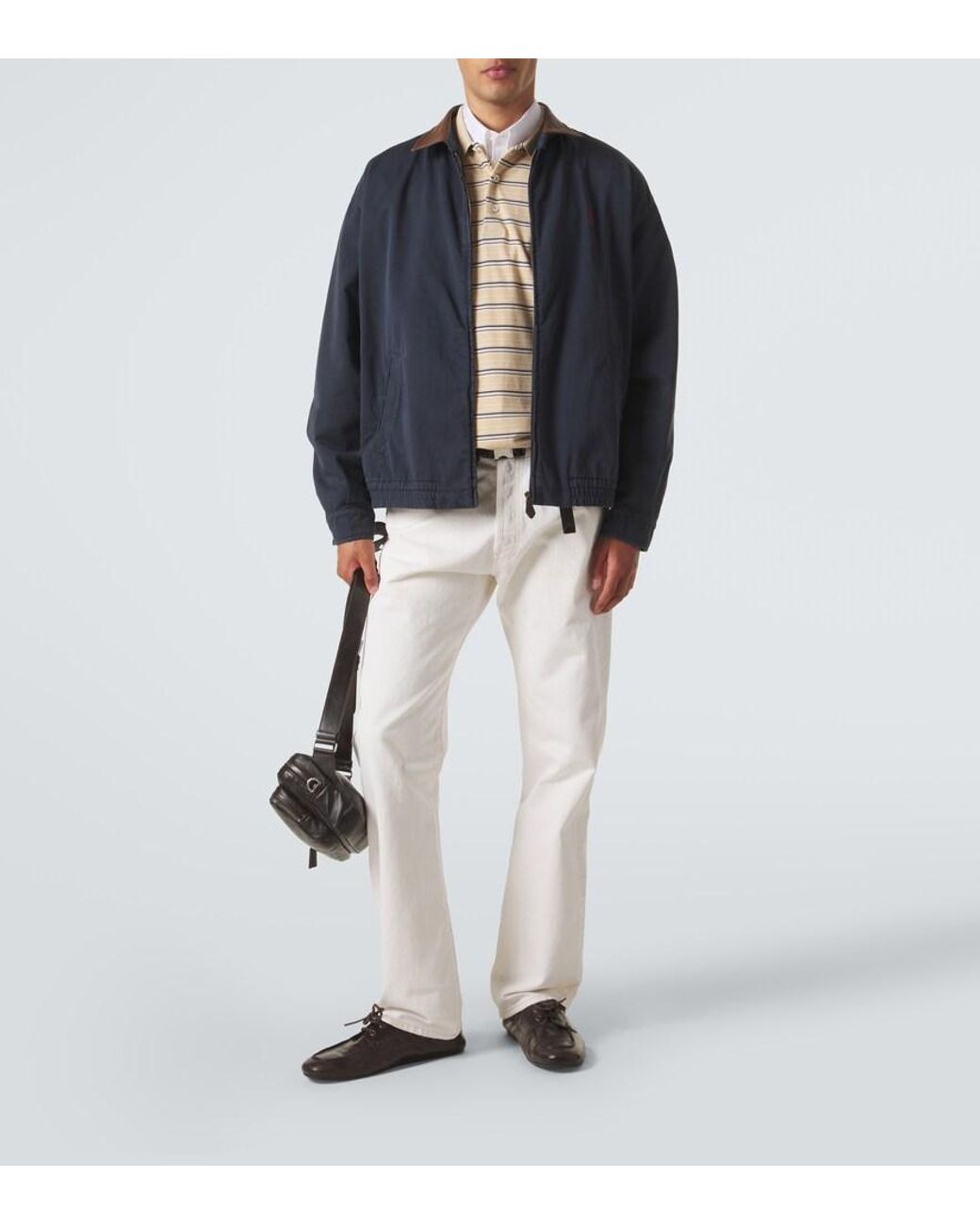 Prada Blue Leather-Trimmed Cotton Canvas Blouson Jacket for men
