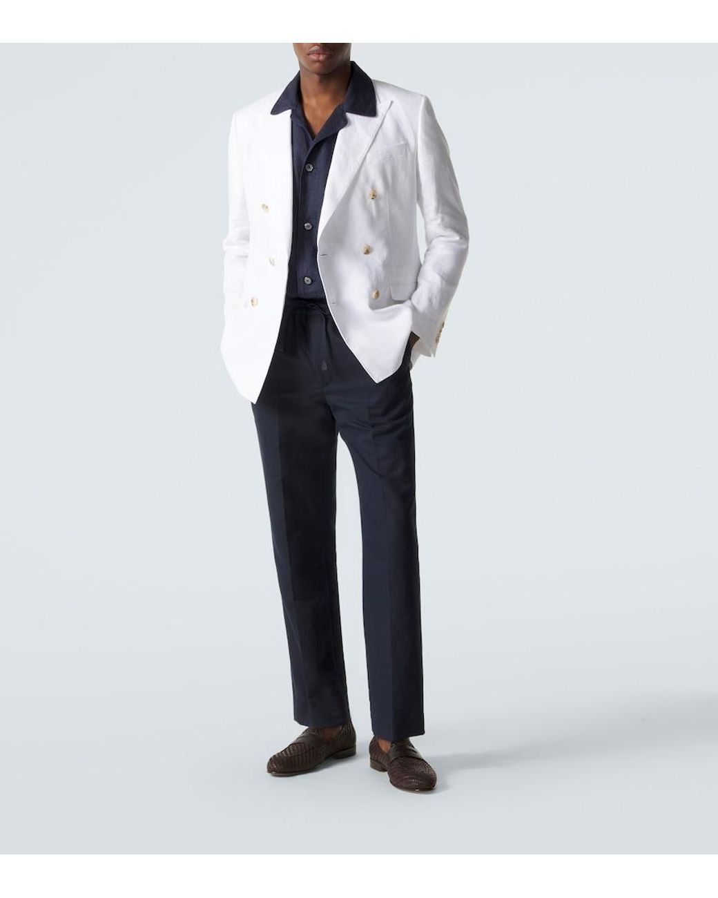 Brioni Blue Asolo Linen And Cotton Straight Pants for men