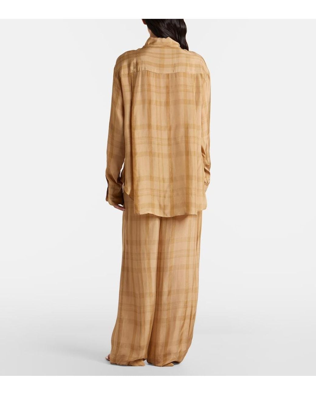 Frankie Shop Natural Baxter Checked Twill Wide-Leg Pants