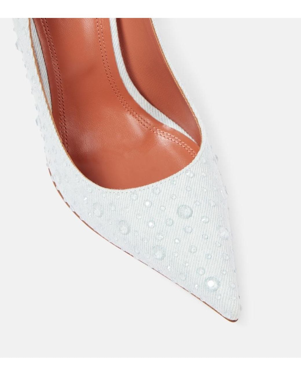 AMINA MUADDI White Elsa 105 Embellished Denim Pumps