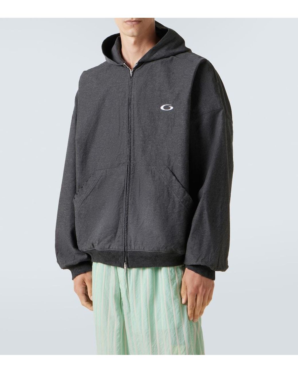 Balenciaga Black Trompe L-Oil Denim Hoodie for men