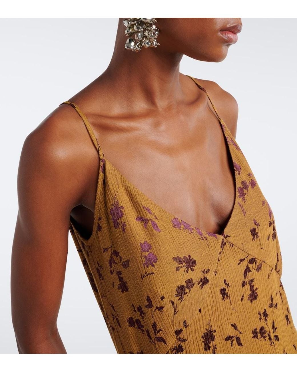 Dries Van Noten Metallic Floral Jacquard Satin Slip Dress