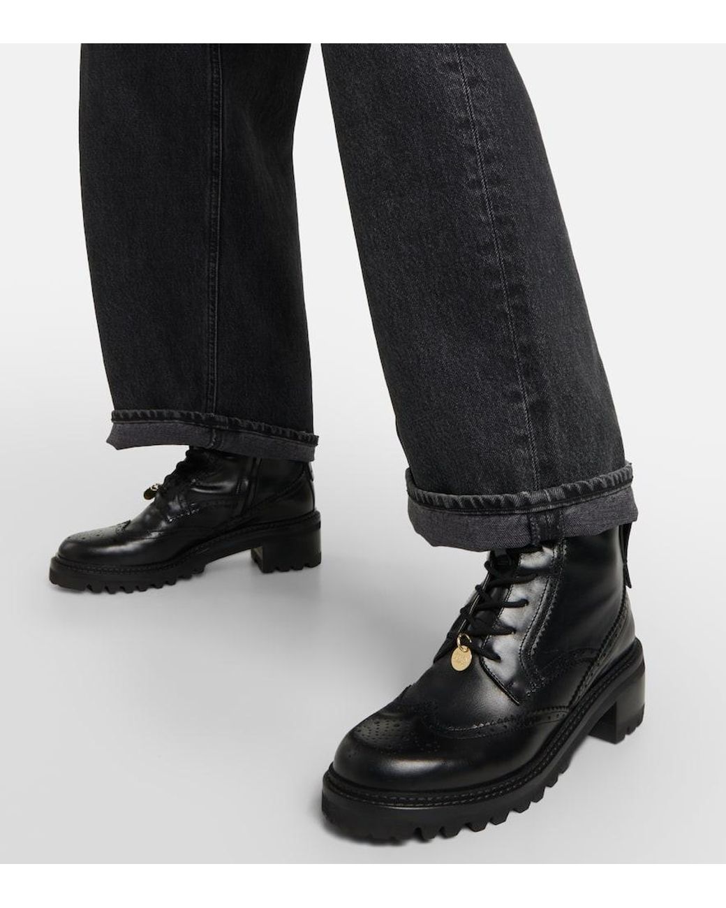 See By Chlo Aria Lace up Leather Boots in Black Lyst