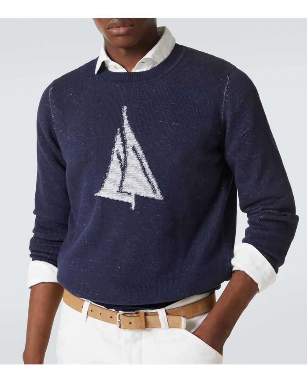 Jersey De Algodon De Intarsia Brunello Cucinelli de hombre de color Blue