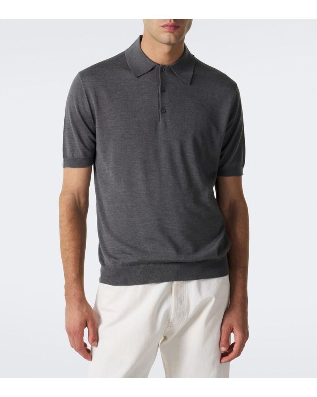 Prada Gray Cashmere And Silk Polo Shirt for men