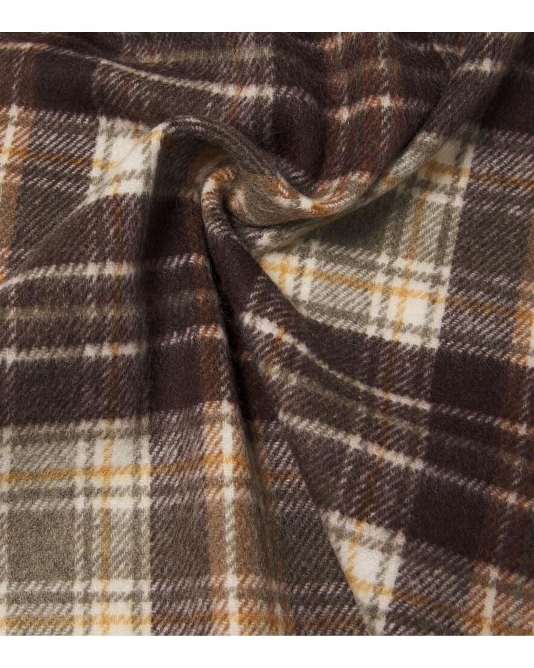 Acne Natural Checked Fringed Cashmere And Wool Scarf