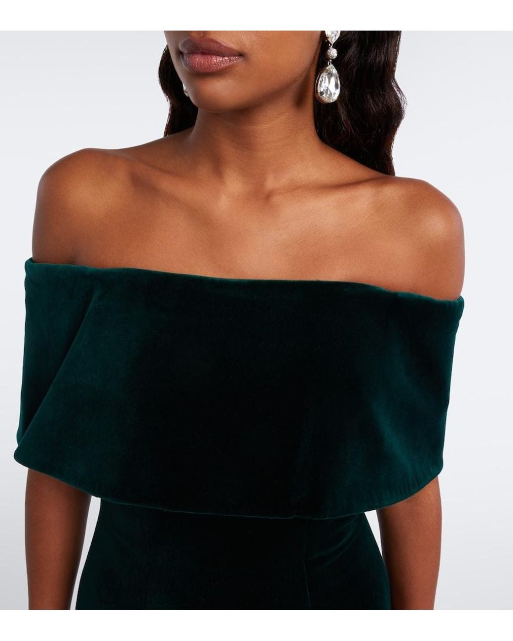 Emilia Wickstead Black Off-Shoulder Cotton Velvet Midi Dress