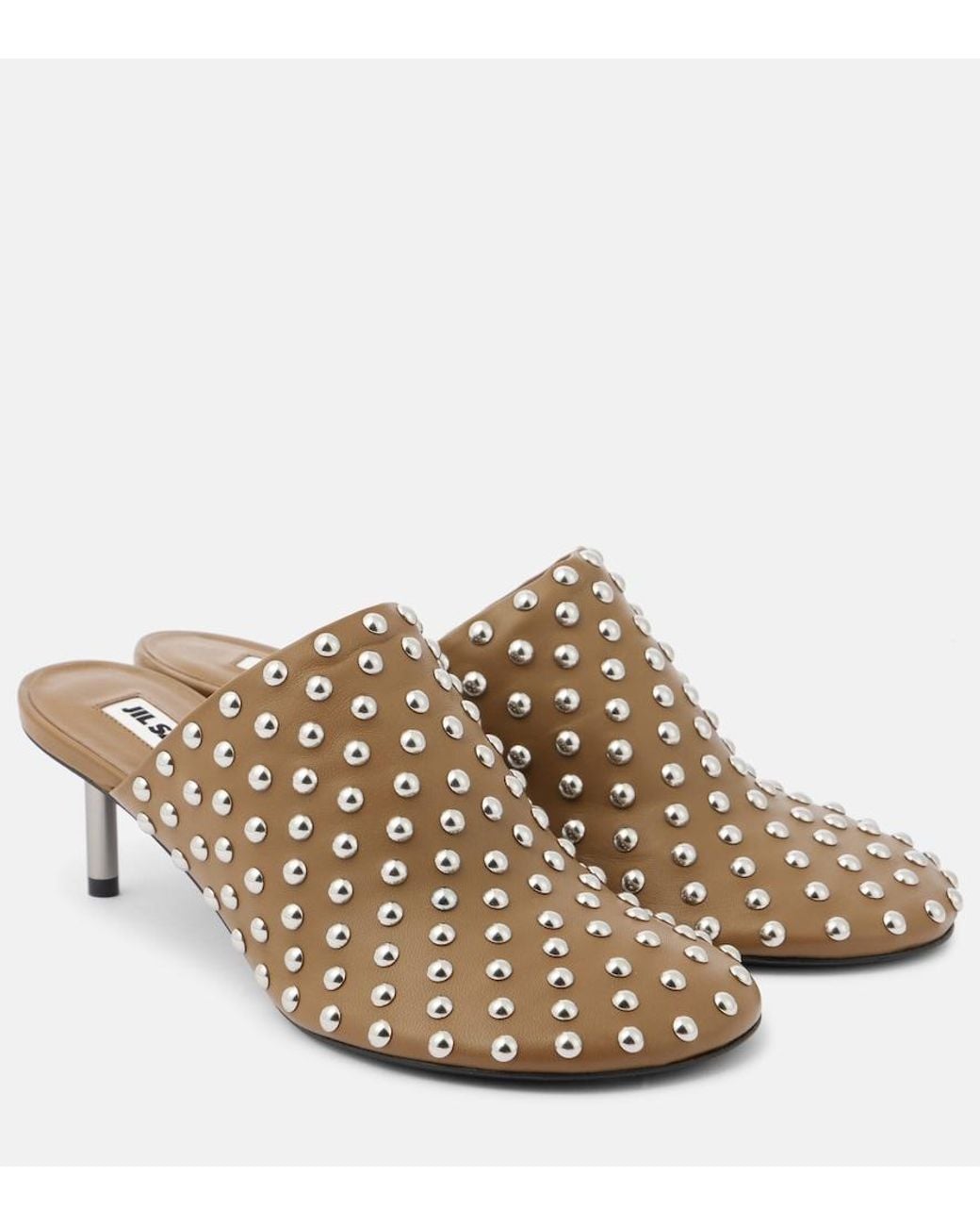 Jil Sander Green Studded Leather Mules