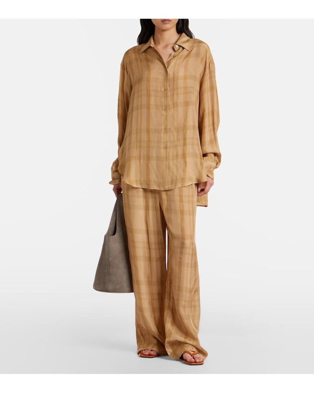 Frankie Shop Natural Peri Checked Twill Shirt