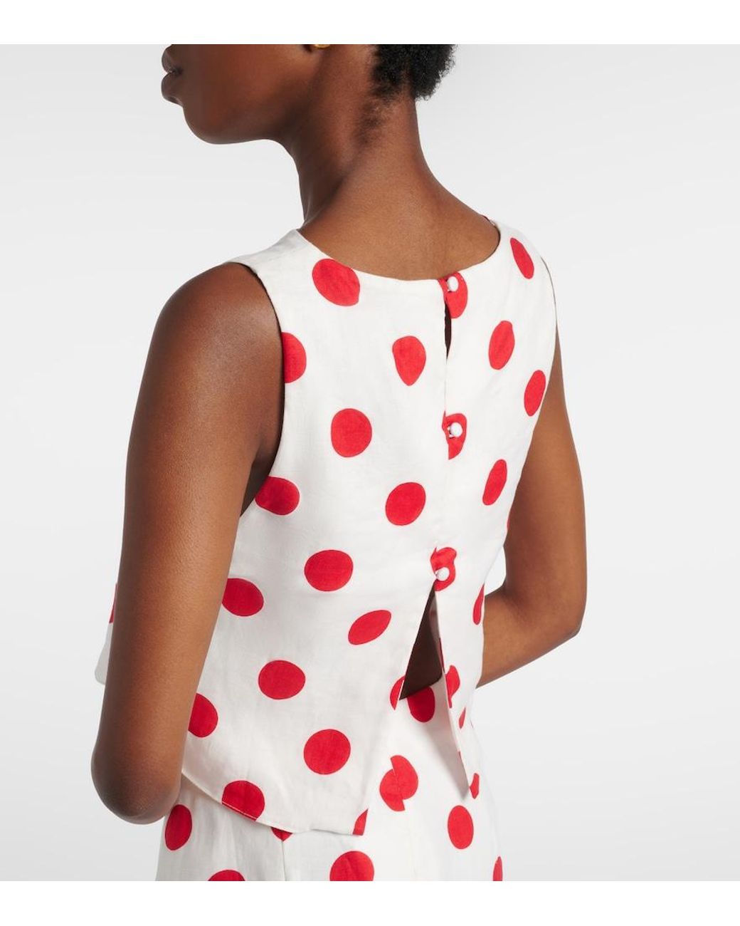 Cala De La Cruz Red Avelino Polka-Dot Linen Crop Top