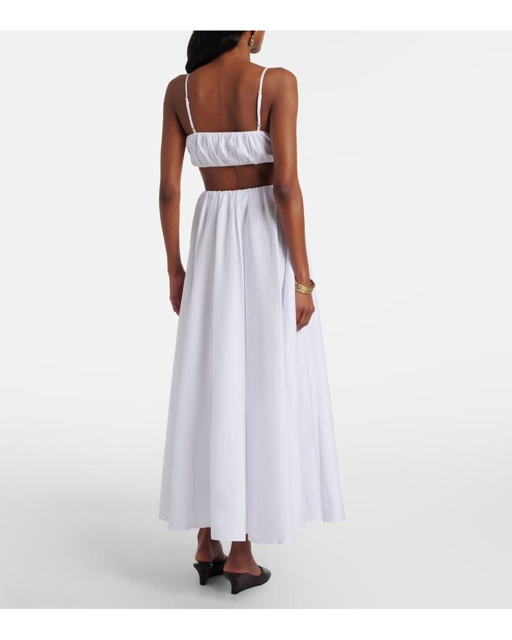 Staud White Milano Pleated Cotton Maxi Skirt