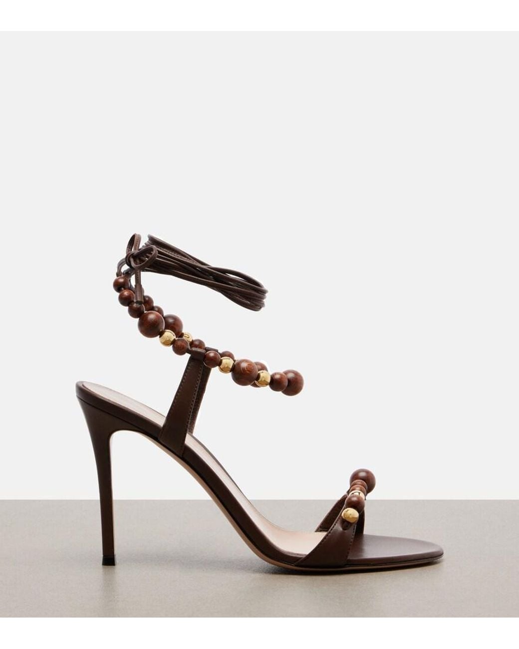 Gianvito Rossi Brown Pandawa Beaded Leather Sandals