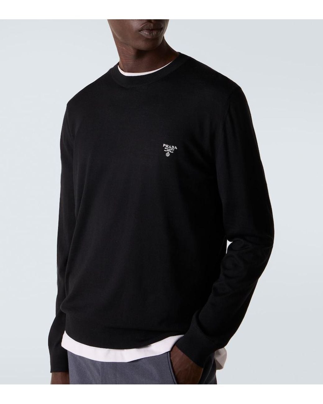 Prada Black Logo Virgin Wool Sweater for men