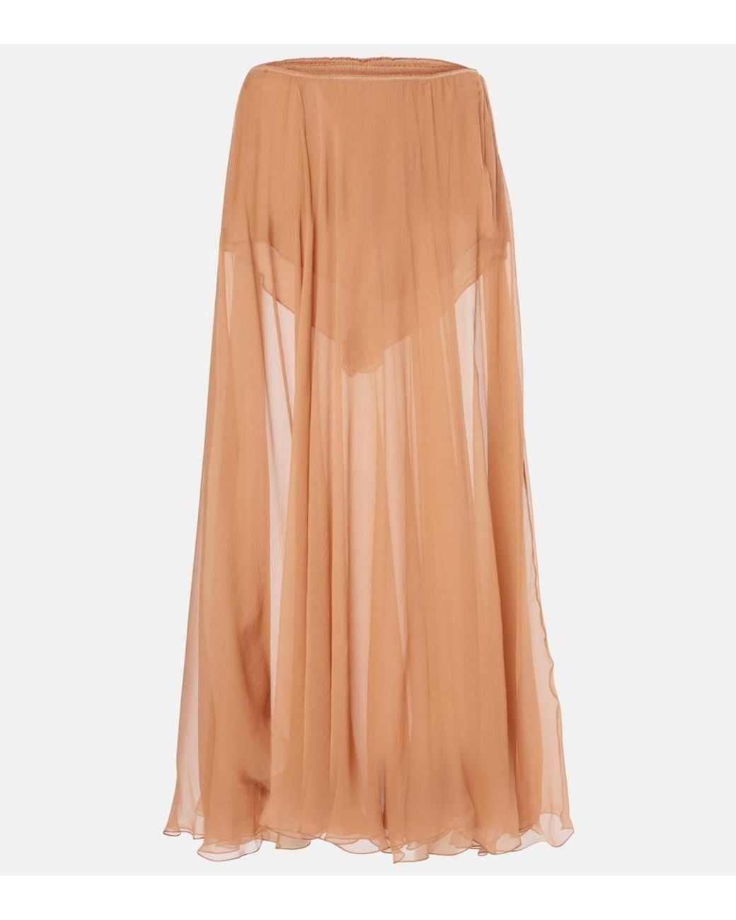 Chloé Brown Silk Muslin Midi Skirt