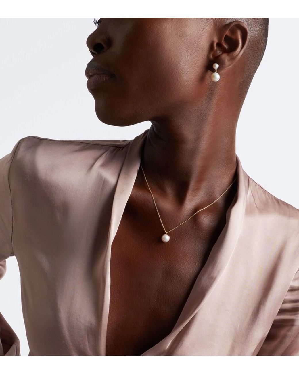 Sophie Bille Brahe White Luce Simple 14Kt Necklace With Freshwater Pearl