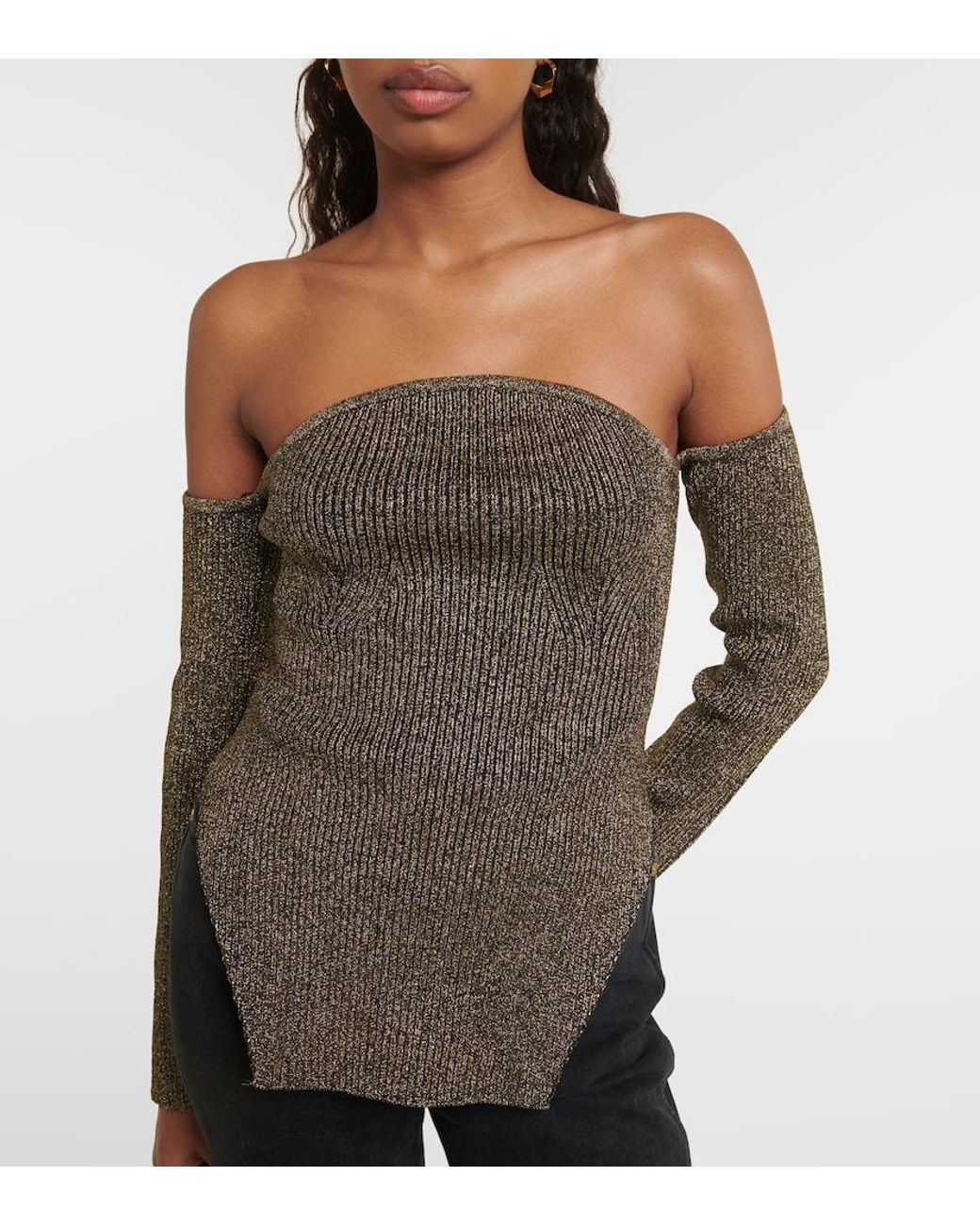 Khaite Green Maria Off-Shoulder Top