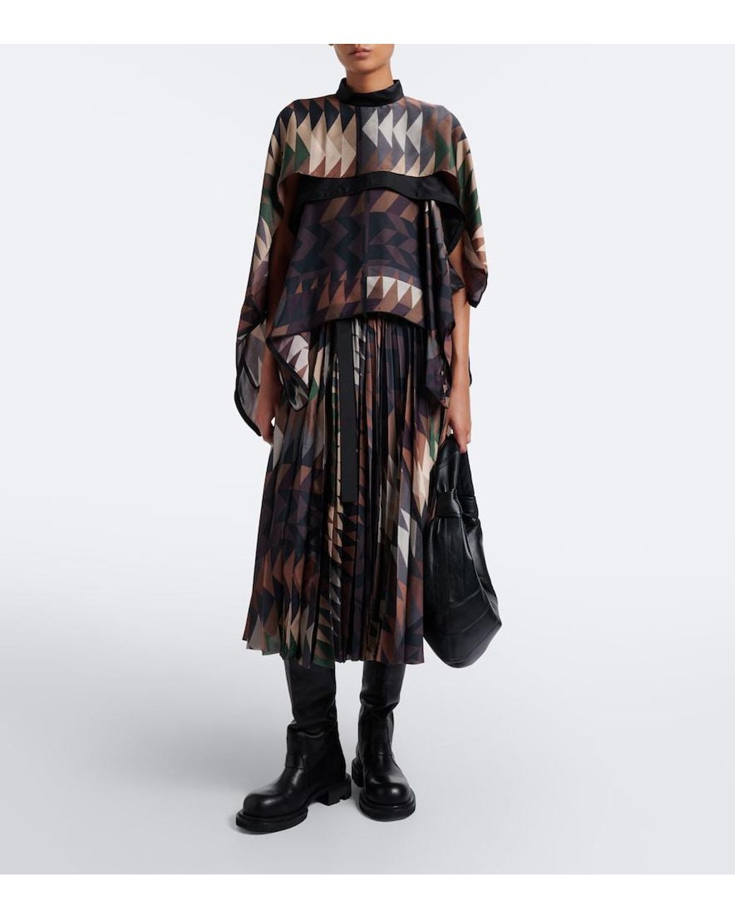 Sacai Black Printed Satin Top