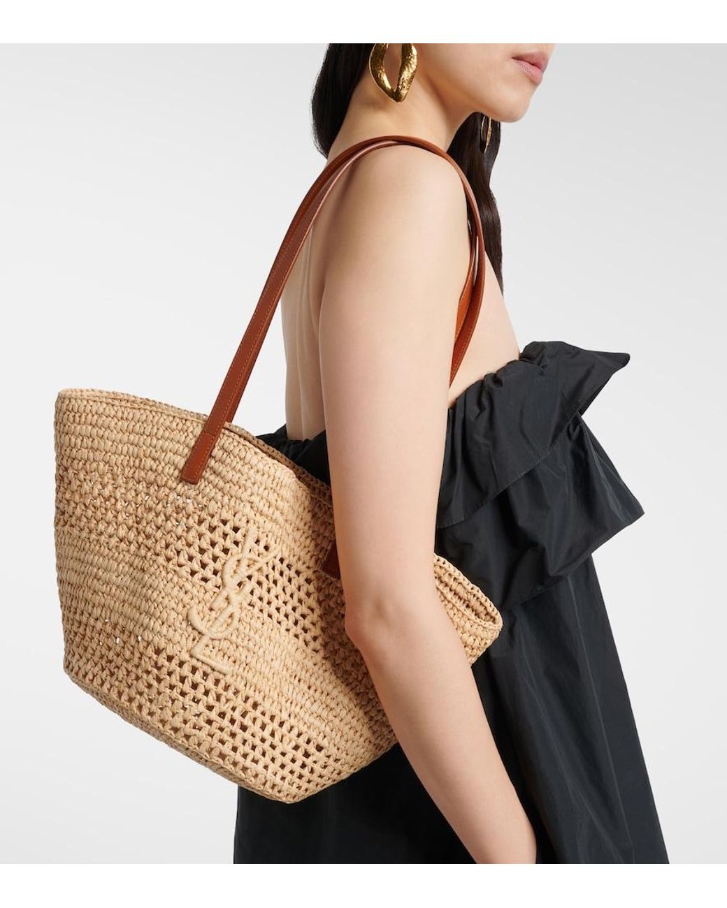 Saint Laurent Brown Panier Small Raffia Bucket Bag